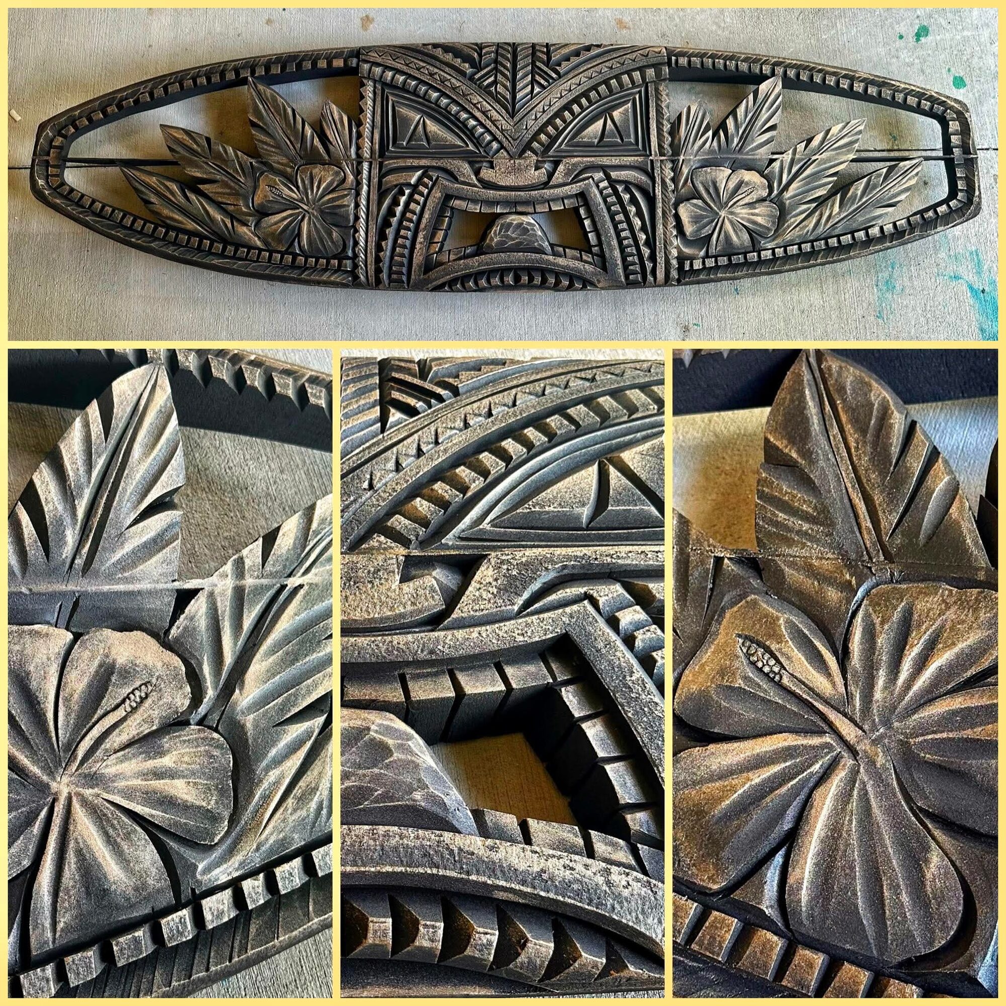 Hand carved Polynesian style wood panel