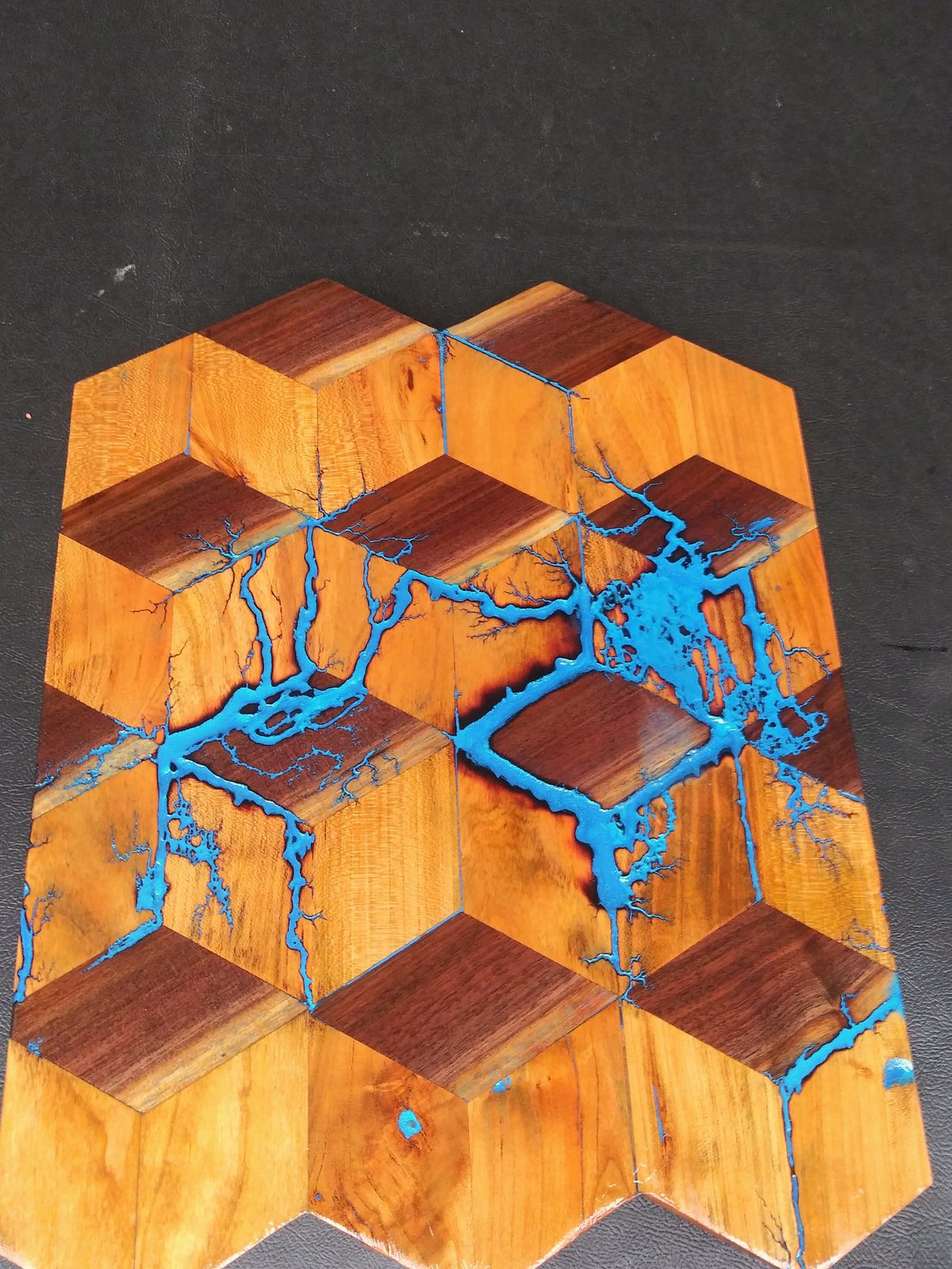 Tumbling block panel, blue resin
