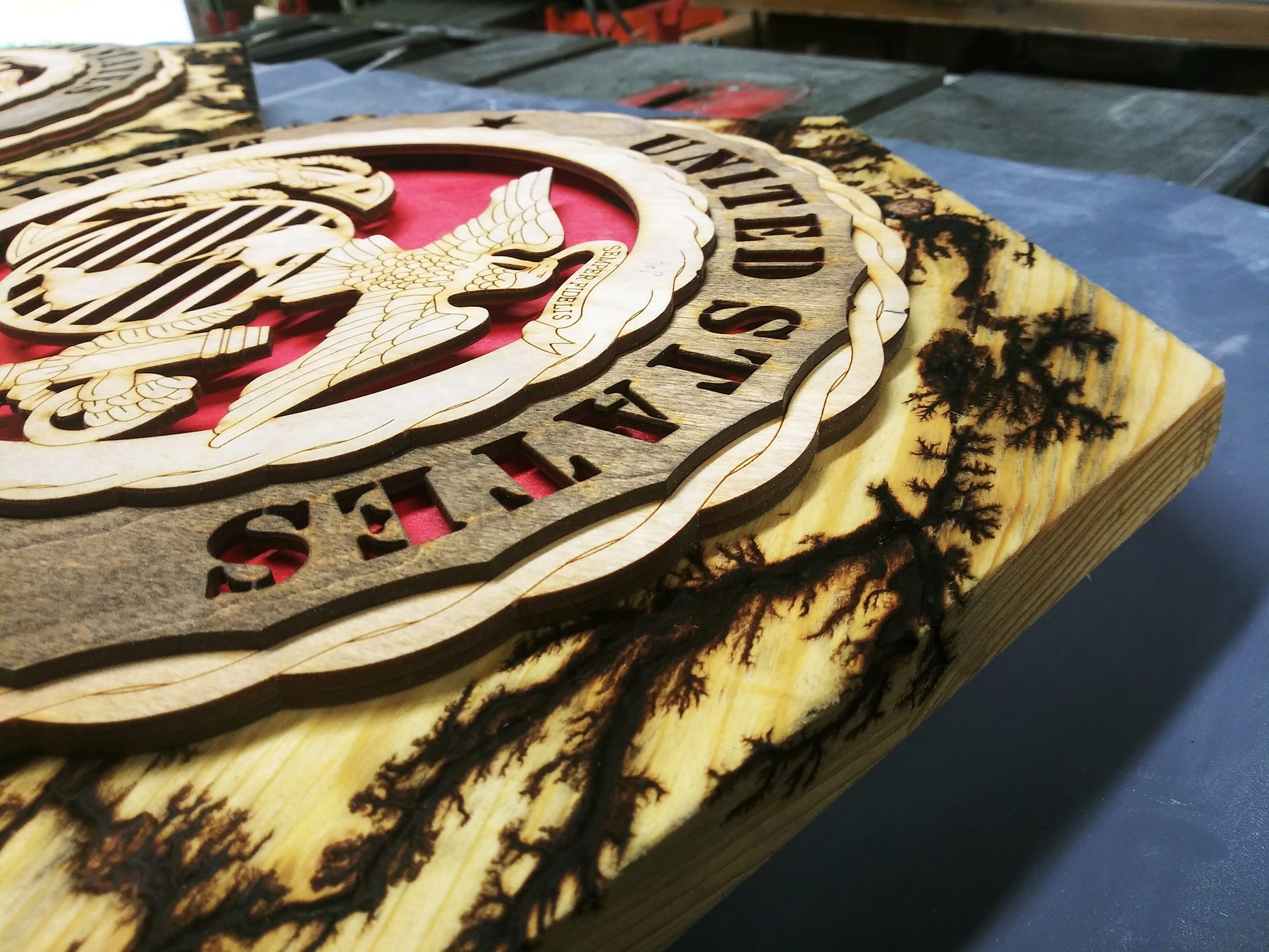 Lichtenberg burn beside the emblem